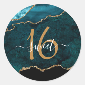 Sticker Rond Chic Turquoise Gold Parties scintillant Agate Pers