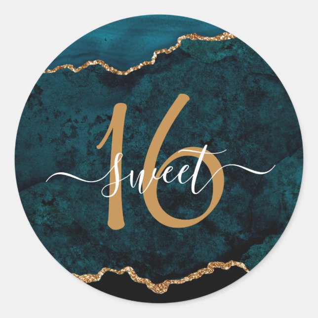 Sticker Rond Chic Turquoise Gold Parties scintillant Agate Swee (Devant)
