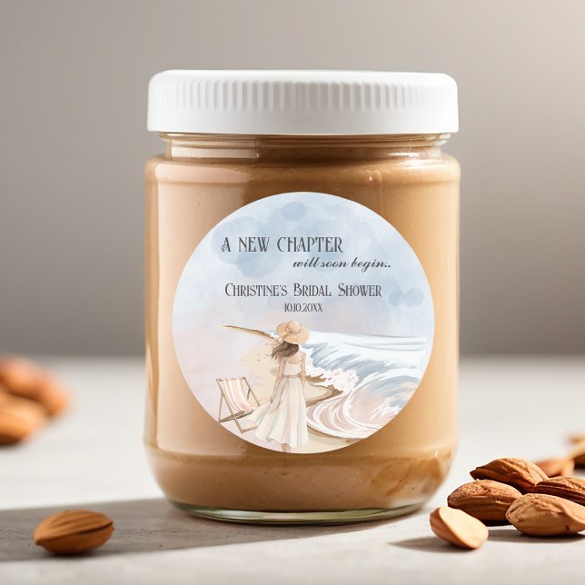 Sticker Rond Chic 'Un Nouveau Chapitre' Plage et Vagues Enterre (Créateur téléchargé)