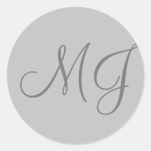 Sticker Rond Chic Unique Monogramme Gris