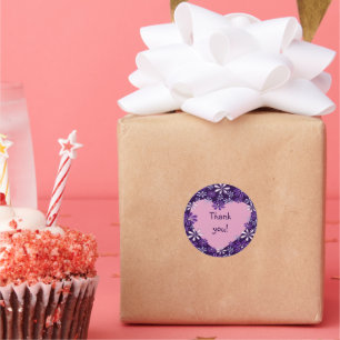 Sticker Rond Chic Violet Blush Fleur Cœur Merci