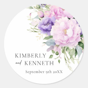 Sticker Rond Chic violet lavande rose violet Mariage floral