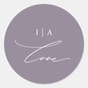 Sticker Rond Chic violet Love Calligraphie avec Mariage Monogra
