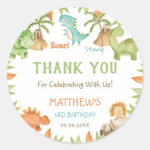 Sticker Rond Chic Watercolor Cute Dinosaur Anniversaire Fête F