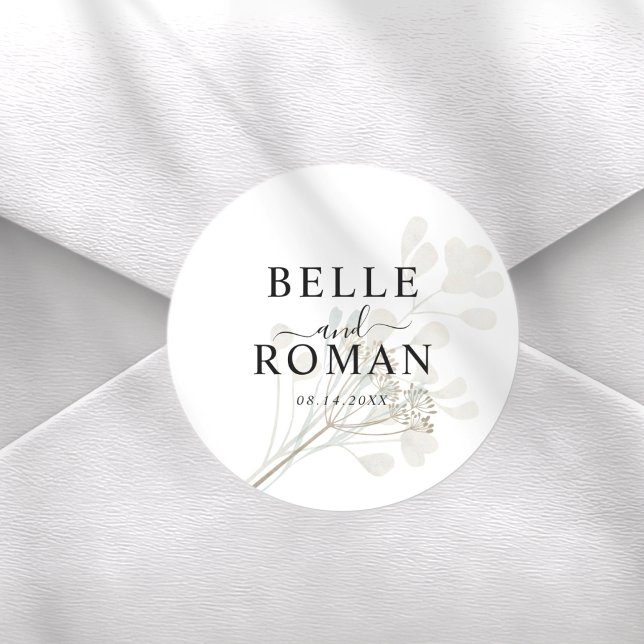Sticker Rond Chic White & Beige Botancial Wedding (Créateur téléchargé)