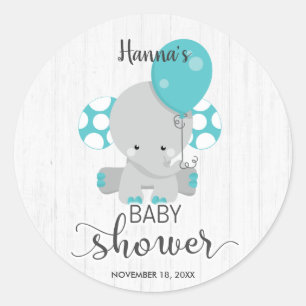 Sticker Rond Chic Wood Eléphant Turquoise Genre Baby shower neu