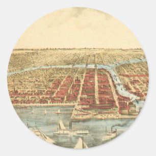 Sticker Rond Chicago Antique Map, LaSalle Street et River