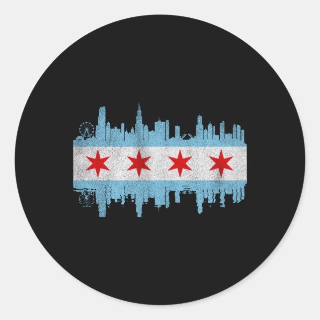 Sticker Rond Chicago City Skyline Drapeau Chicago City Distorsi (Devant)