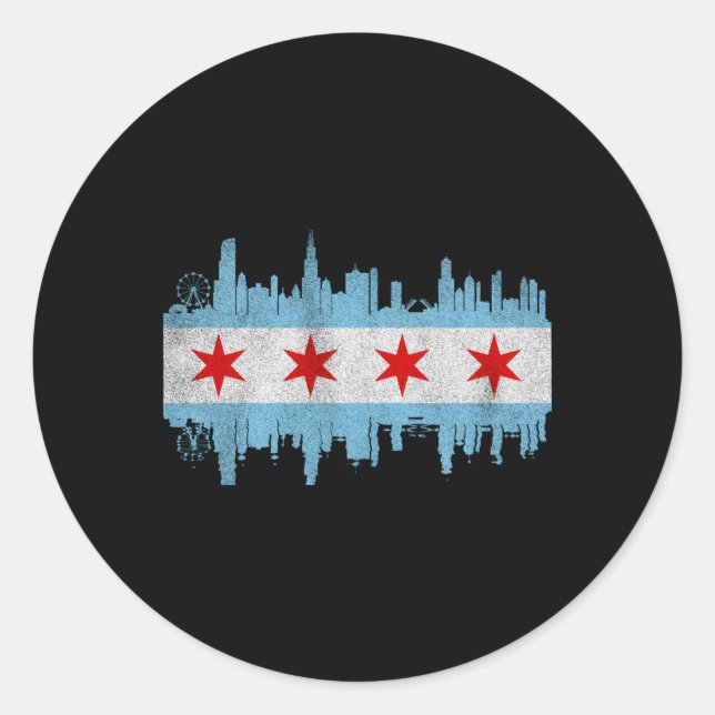 Sticker Rond Chicago City Skyline Drapeau Chicago City Distorsi (Devant)