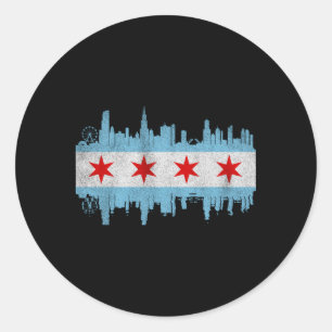 Sticker Rond Chicago City Skyline Drapeau Chicago City Distorsi