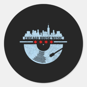Sticker Rond Chicago House Music Vinyl Dj Raver drapeau Skyline