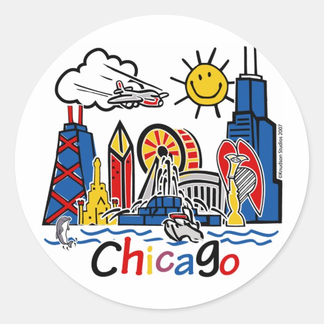 Sticker Rond Chicago Kids Skyline (Devant)