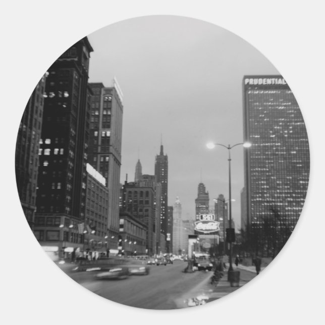Sticker Rond Chicago Michigan Avenue @ Nuit 6 mars 1967 (Devant)