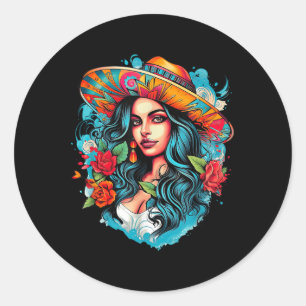Sticker Rond Chicano Chicana La Raza Barrio Tatouage Art Décès 