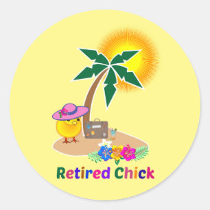 Sticker Rond Chick à la retraite en vacances