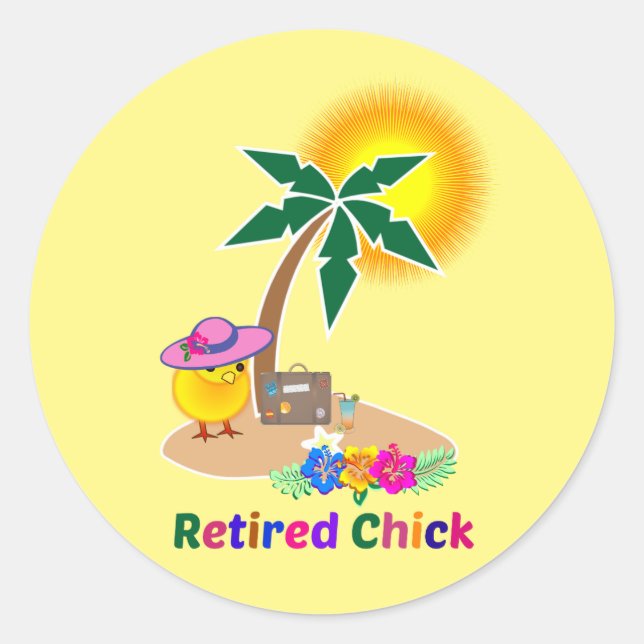 Sticker Rond Chick à la retraite en vacances (Devant)