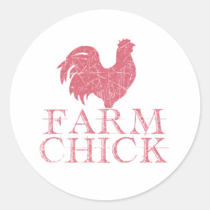 Sticker Rond Chick de la ferme rouge avec coq
