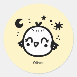 Sticker Rond Chick gai - Kawaii Bird Line Art"