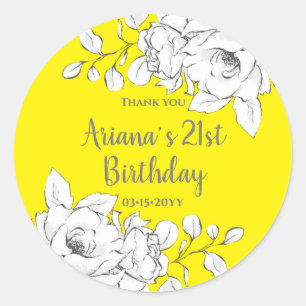 Sticker Rond Chick Moderne Jaune Blanc Floral Merci Classique