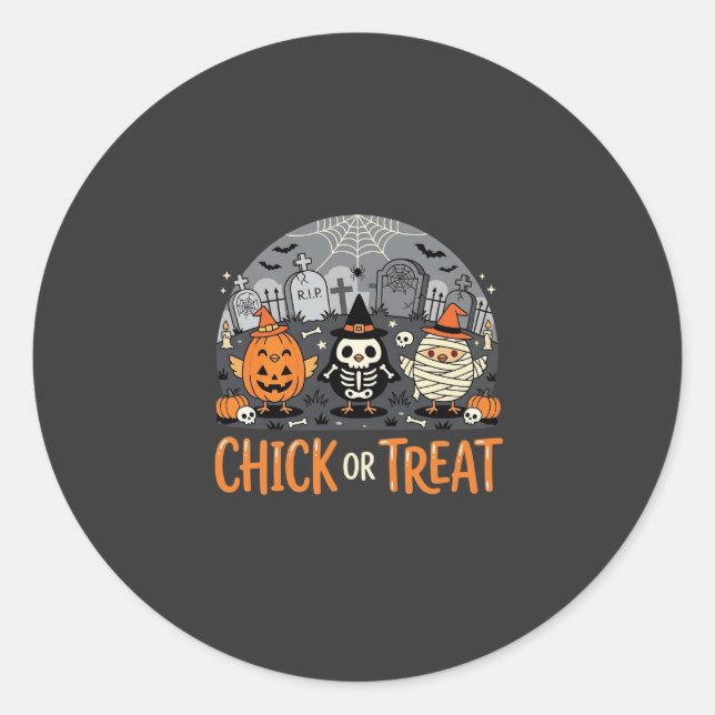Sticker Rond Chick or Treat Conception de cimetière d'Halloween (Devant)