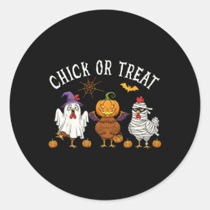 Sticker Rond Chick Or Treat Drôle de costume de poulet d'Hallow