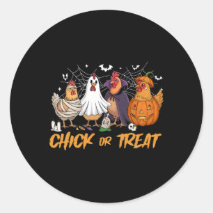 Sticker Rond Chick Or Treat Drôle De Poulet Citrouille Fantôme