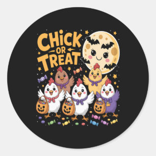 Sticker Rond Chick Or Treat Halloween Lune Poulet Amusant