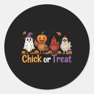 Sticker Rond Chick Ou Traiter Halloween Sorcière Éffrayante Pou