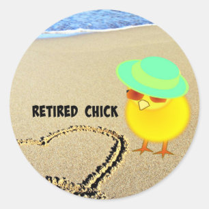 Sticker Rond Chick retraité à la plage