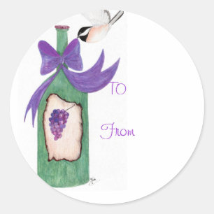 Sticker Rond chickadee de bouteille de vin