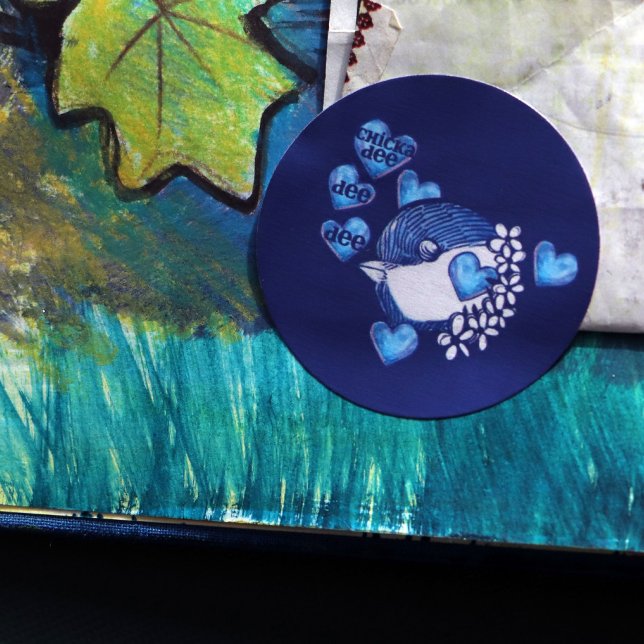 Sticker Rond Chickadee de dee oiseau poule de dee art nature (Créateur téléchargé)