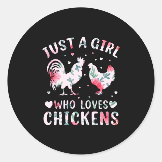 Sticker Rond Chicken Art Girl Who Loves Chickens (Devant)