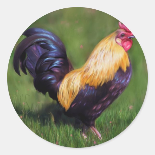 Sticker Rond Chicken Art Stuart Bantam Rooster (Devant)