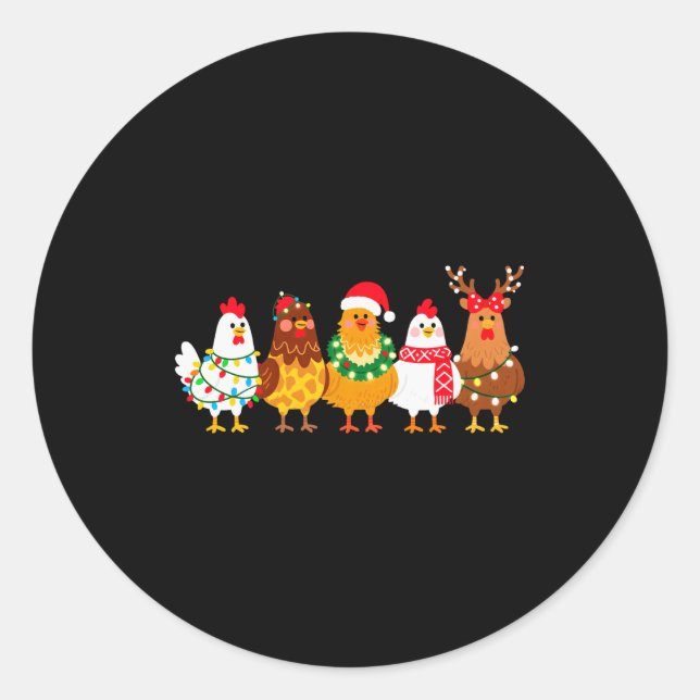 Sticker Rond Chicken Christmas Lights Farm-girl Animal Lover Ro (Devant)