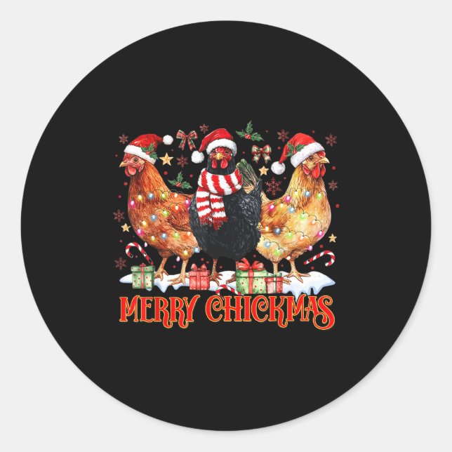 Sticker Rond Chicken Christmas Merry Chickmas Santa Claus Hat F (Devant)