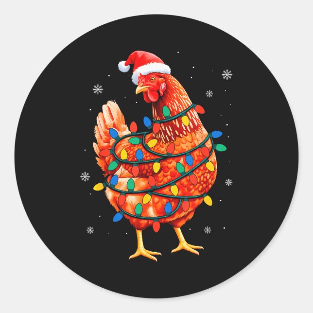 Sticker Rond Chicken Christmas Tree Lights Farm Animal Santa Xm (Devant)