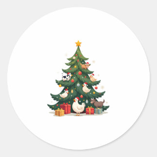 Sticker Rond Chicken Cow Goat Horse Farm Animal Farmer Christma