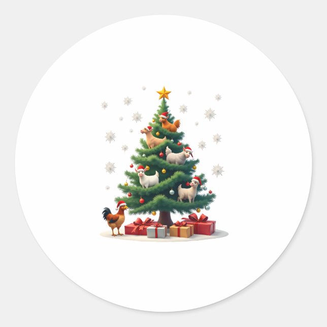 Sticker Rond Chicken Cow Goat Horse Farm Animal Farmer Christma (Devant)
