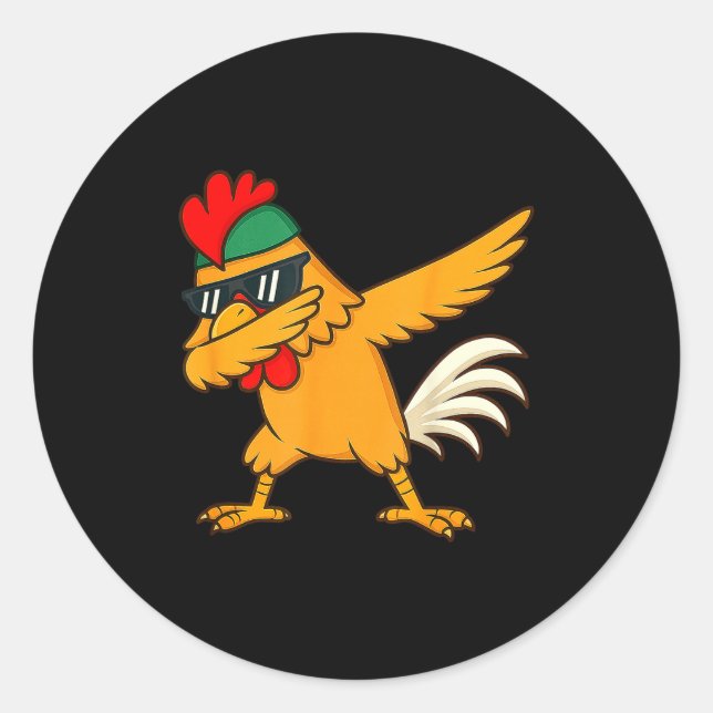 Sticker Rond Chicken Dab Meme Animal Dance Funny For Men Women  (Devant)