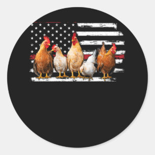 Sticker Rond Chicken Farmer Cool USA Drapeau Indépendance Volai