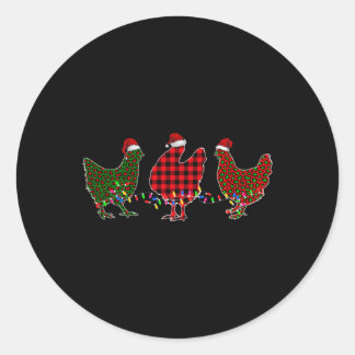 Sticker Rond Chicken Merry Christmas Red Green Leopard Plaid Xm