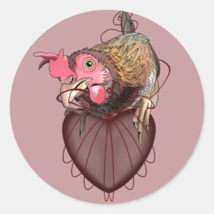 Sticker Rond Chicken Pulling Coeurs