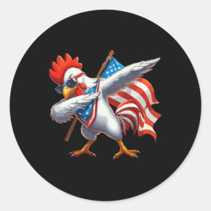 Sticker Rond Chicken Rooster Sungles 4 Juillet Drapeau Américai