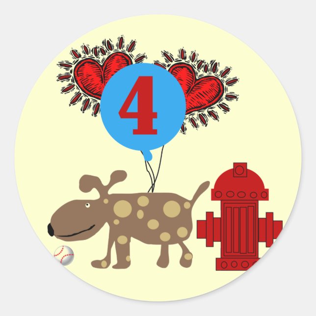 Sticker Rond Chien 4th Birthday Tshirts et cadeaux (Devant)