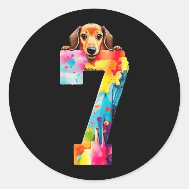 Sticker Rond Chien 7 Ans Dachshund Anniversaire (Devant)