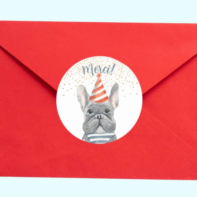 Sticker Rond Chien À Balles Avec Casquette De Fête Merci Confet (Créateur téléchargé)