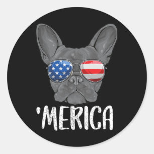 Sticker Rond Chien à chien français 4 juillet Drapeau américain