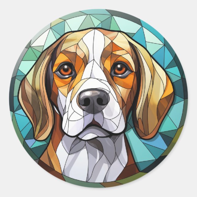 Sticker Rond Chien à col Beagle en verre doux (Devant)