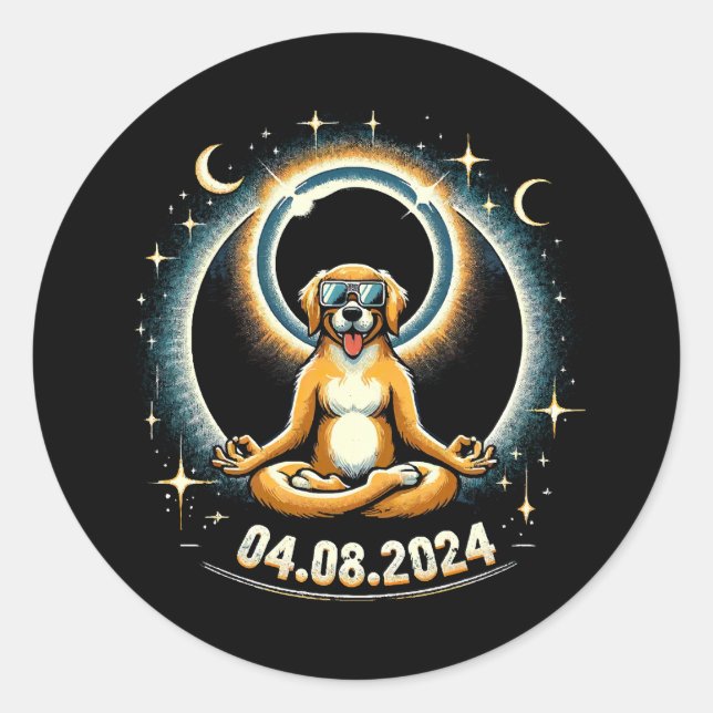 Sticker Rond Chien à éclipse solaire 2024 (Devant)