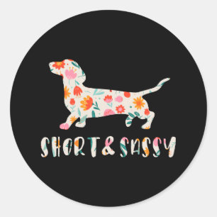 Sticker Rond Chien à fleurs court et sassy Dachshund